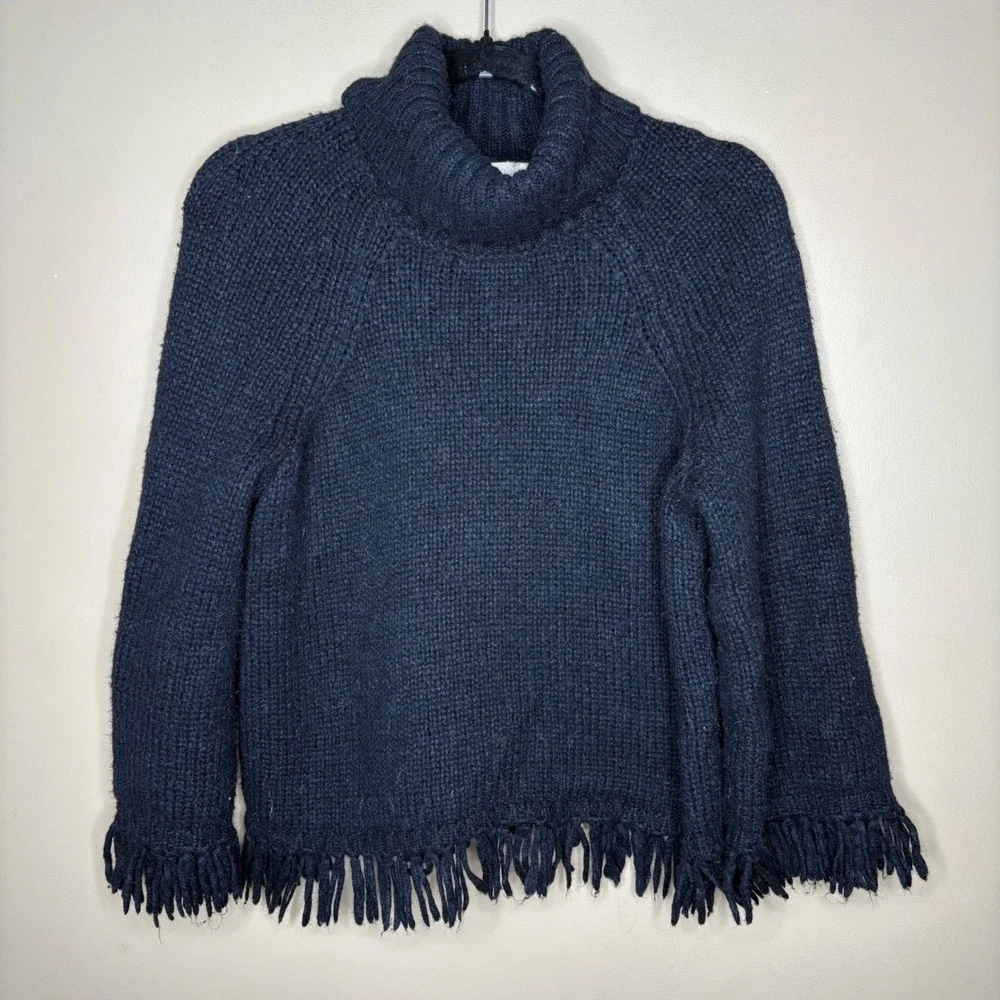 Tory Burch Jennifer Fringe Wool Alpaca Blend Sweater 33954 Womens Medium